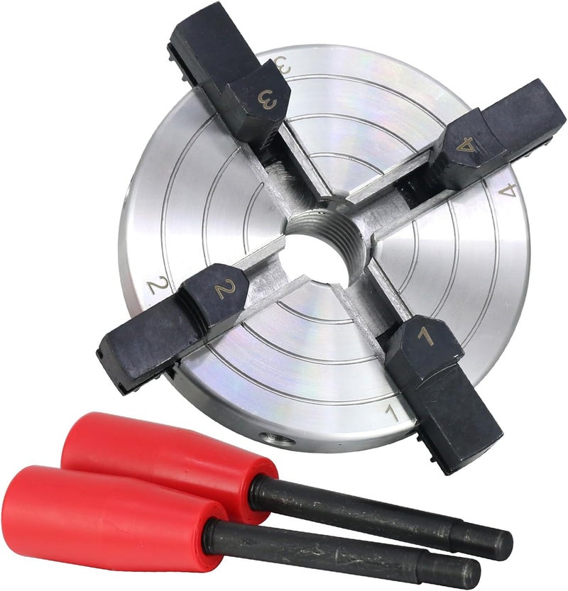 PNBO مقبض مخرطة ذات 4 فكين ذاتية التمركز 4"، خيط 1"x8TPI، فولاذ كربوني، متوافق مع المخرطة، يتضمن 1*مقبض مخرطة خشبية - Image 5